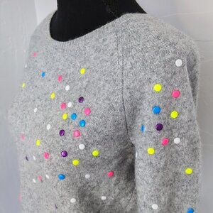 Lord & Taylor Wool Cashmere Blend 3D Dotted Colourful Neon Stud Gray Sweater